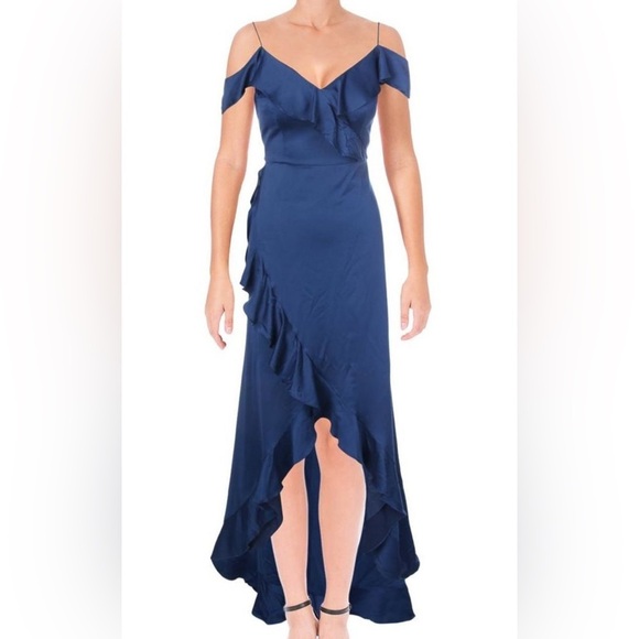 Aidan Mattox navy blue satin evening gown / prom dress size 4 - Picture 2 of 15